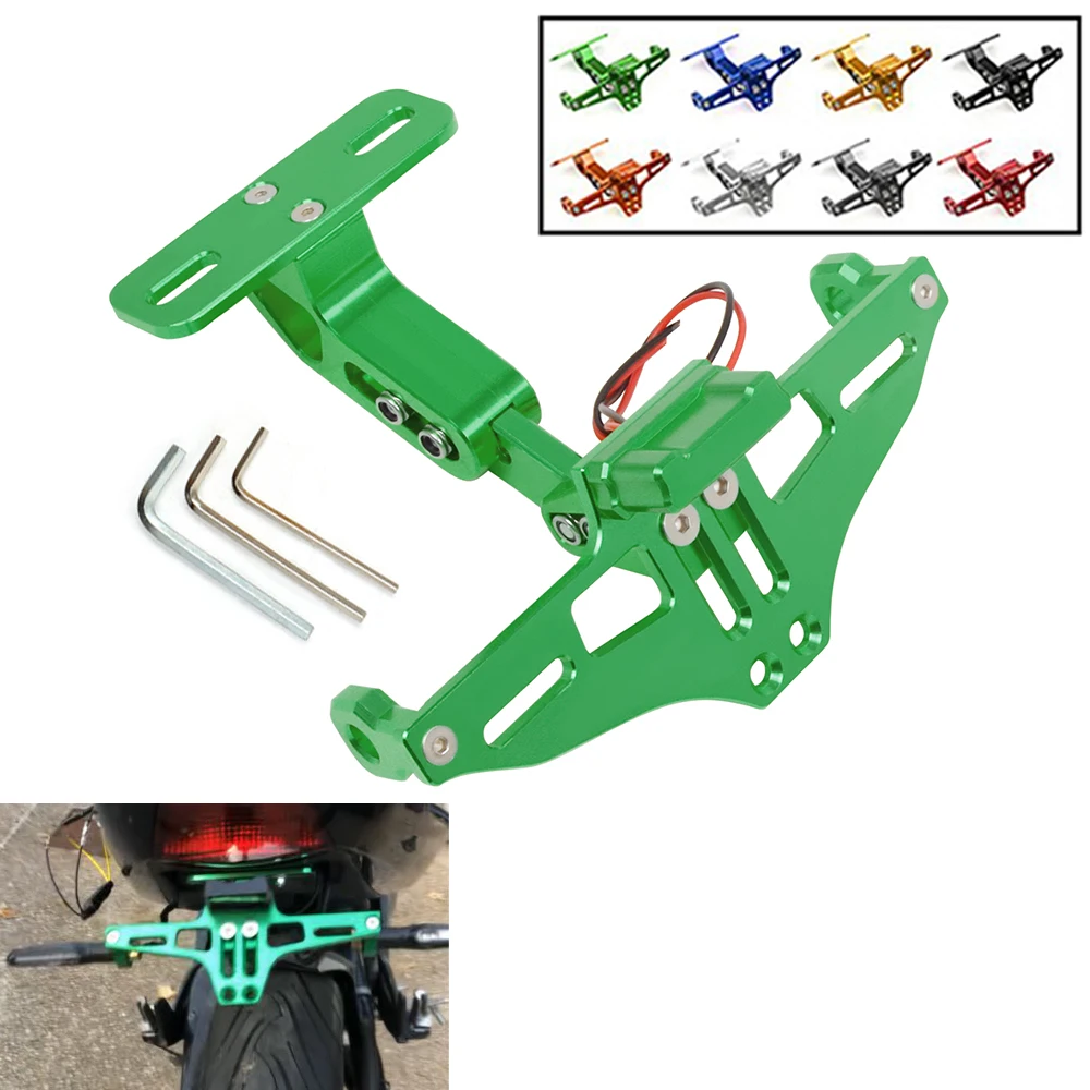 For kawasaki Z750 Z900 Z1000 Z650 Versys 650 Ninja ZX10R Universal CNC Motorcycle Rear License Plate Mount Holder With LED Light