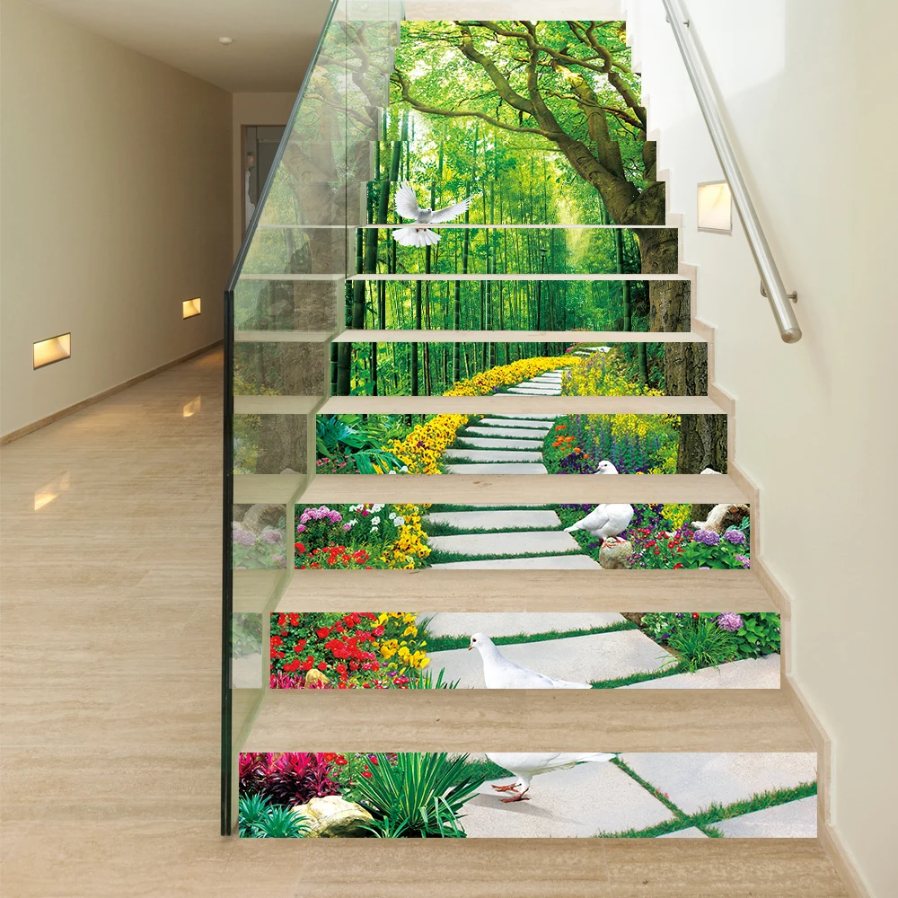 13pcs Stairway Decal Art Wall Stickers for Stair Decoration Forest Path Peel & Stick Renovatie Vinyl Staircase DIY Home Decor