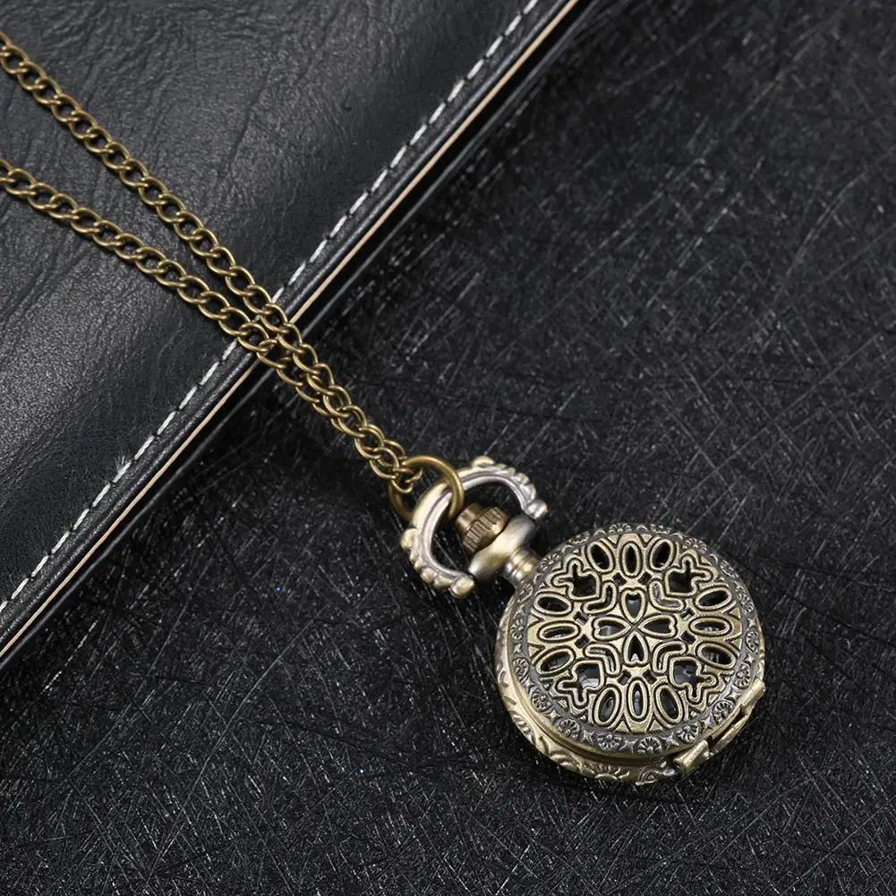 Fashion Vintage Women Pocket Watch Alloy Retro Hollow Out Flowers Pendant Clock Sweater Necklace Chain Watches Lady Gift EIG88