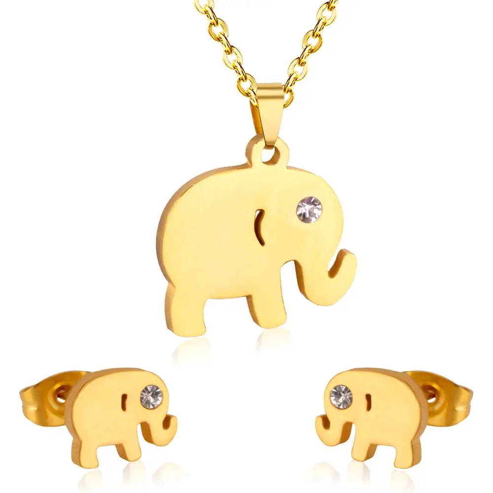 LUXUKISSKIDS Dubai African Party Jewelry Sets Golden Tiny Elephant Pendant Necklaces and Earrings for Women Fashion Bijoux