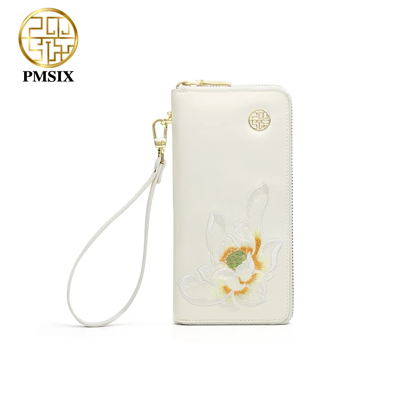 PMSIX Women's Leather Wallet Luxury Coin Purses Card Holder Wallets Embroidered Light Laydies Money Bags Fashion Female Purse