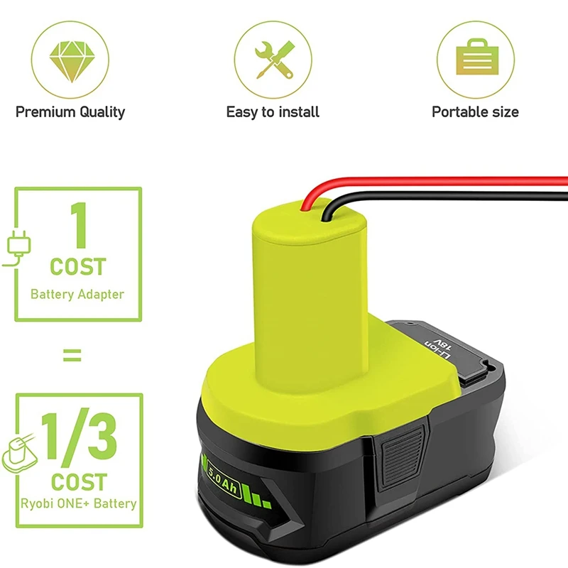 Power Wheels Battery Adapter For Ryobi One+ 18V Li-Ion Battery, Power Tool Battery Converter With 12 Gauge Wire