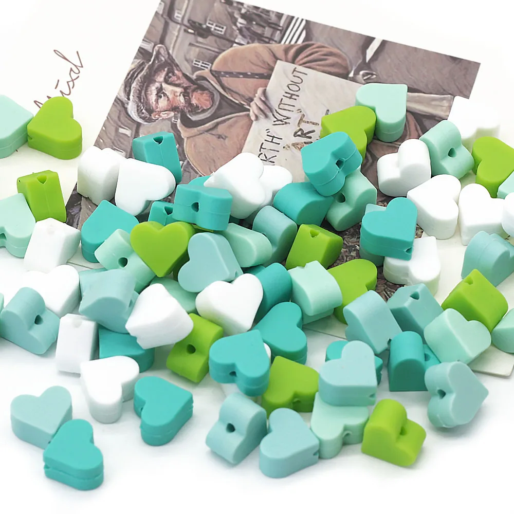 Cute-idea 10pcs Heart-shaped Silicone Beads Baby Teething Chewable Teethers DIY Pacifier Chain Toys Accessories Baby Nurse Gift
