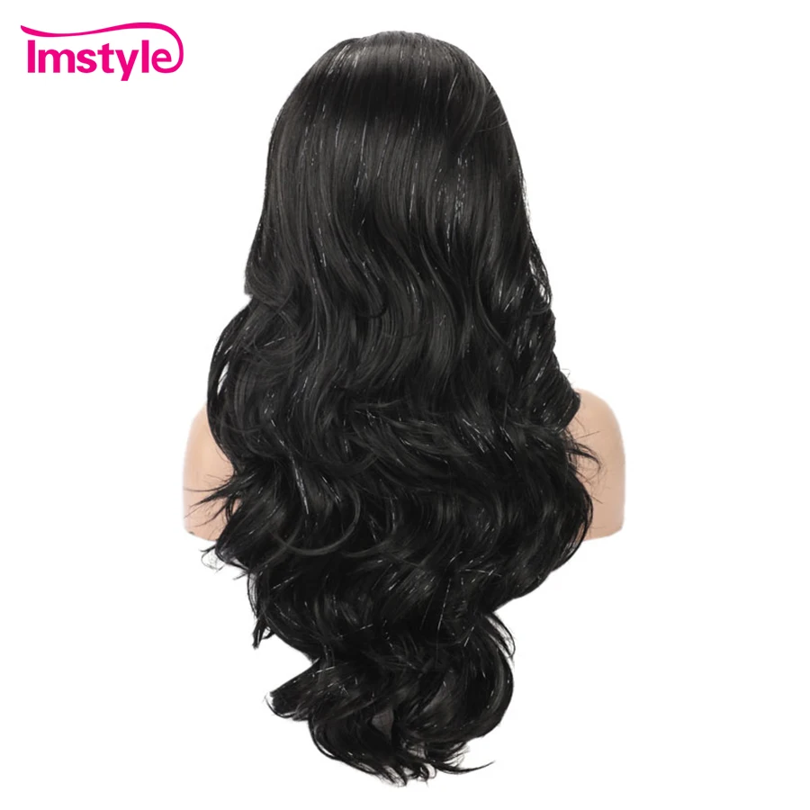 Imstyle Tinsel Wigs Black Brown Synthetic Lace Front Wig Long Natural Wavy Wigs For Women Party Glitter Wig