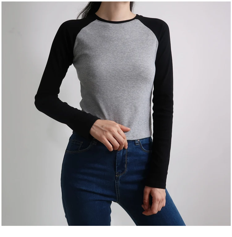 

Women Soft Cotton Raglan Long Sleeve T-shirt With Crewneck Collar