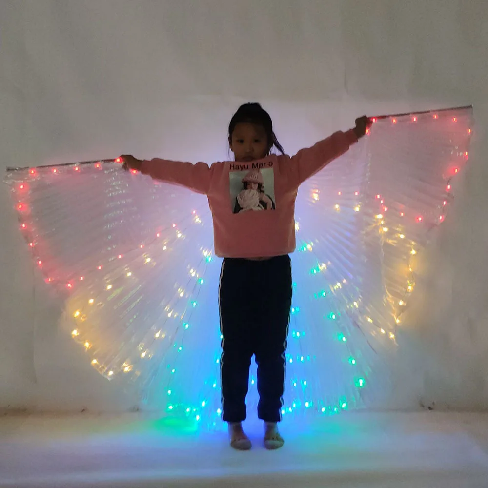 Ruoru LED Angel Wings Girls Belly Dance Costumes Kid Child Isis Wings LED Props Shining Light Party Dress Butterfly Dancewear