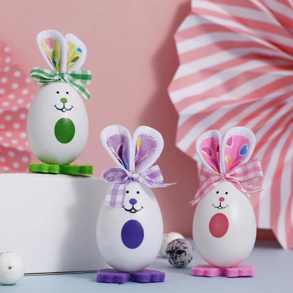 3pcs Easter Cute Bunny Egg with Bow Tie Easter Simulation DIY Standing Rabbit Gift for Kid Easter Party Favor Inside Home Deco