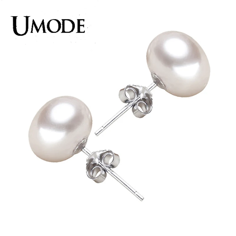 UMODE New 925 Sterling Silver Near Round Natural Pearl Stud Earrings for Women White Orange Purple Pearls  Jewelry Gifts UAE0003