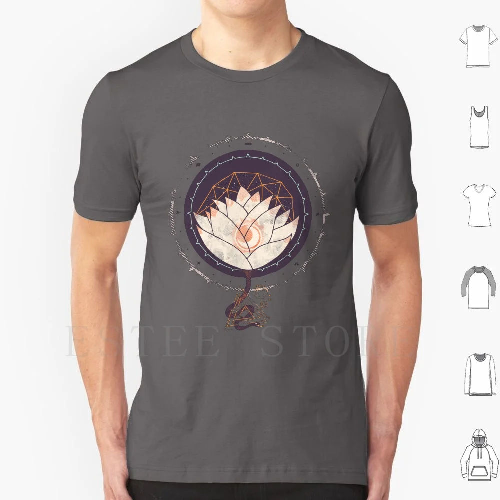 Camiseta de loto para hombre, algodón 6xl, flor, serpiente de loto, simbolismo contra el atado, sol, luna, simetría, Mandala, Hector geométrico