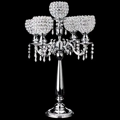 5 arms sliver candelabra Wedding Centerpieces Glass Cup Candlestick Crystal  candle holder For Wedding Centerpieces Use Weddings