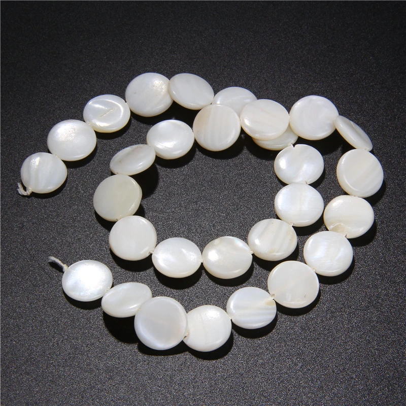 Round Natural Mother of Pearl Shell Beads Coin Freshwater Shell Beads For Jewelry Bracelet Necklace Earrings Making DIY 14.5‘’