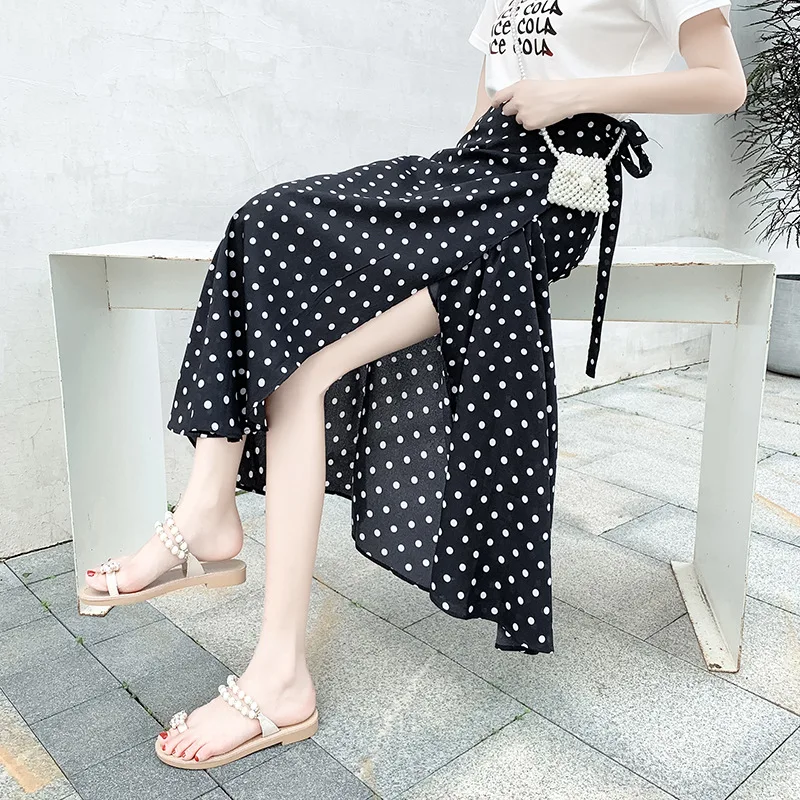 One-piece Chiffon Polka Dot Holiday Beach Long Big Women Korean Sexy Vintage Red Bandage Summer Floral Skirt Tulle Skirts Womens