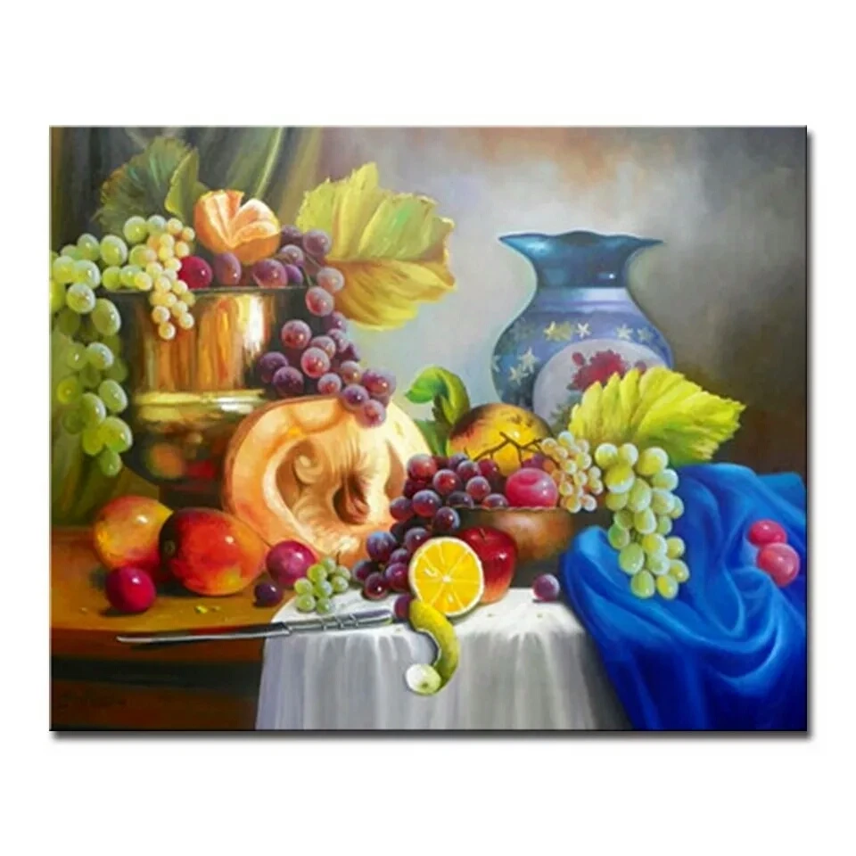 Drill Shiny 3D DIY Square/Round Full Diamond Painting Fruit Grapes Diamond Embroidery Arts Kitchen Home Decor