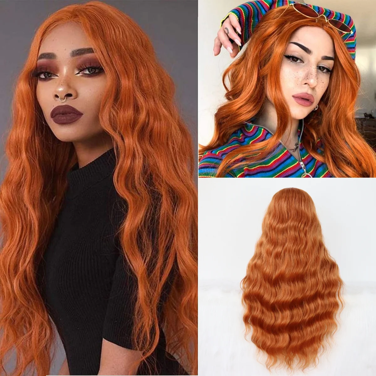 

Ginger Orange Color Lace Wigs Loose Wave Wigs for Women Natural Wave Auburn Wig Curly Ginger Heat Resistant Synthetic Hair Wig