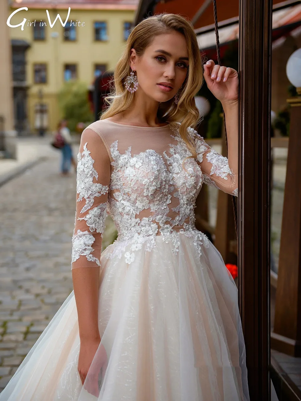 Robe De Soiree Drie Kwart Mouwen Trouwjurk Hals Kant Applicaties Backless Bridal Gewaad Bruid Gown Bruid Om