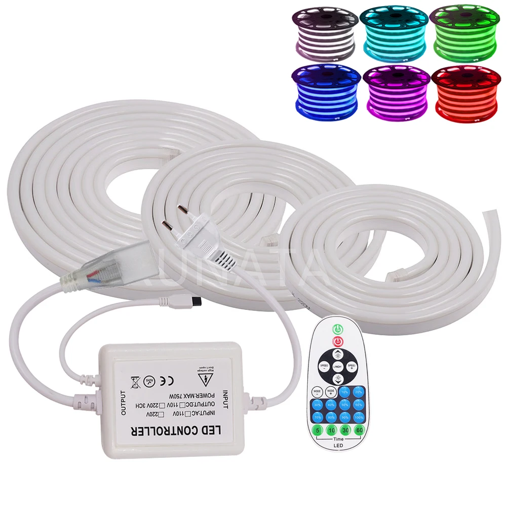 220V RGB Neon Light LED Strip Light z zdalnym ściemniaczem Flex Neon Rope Wodoodporna taśma neonowa do dekoracji Wtyczka EU