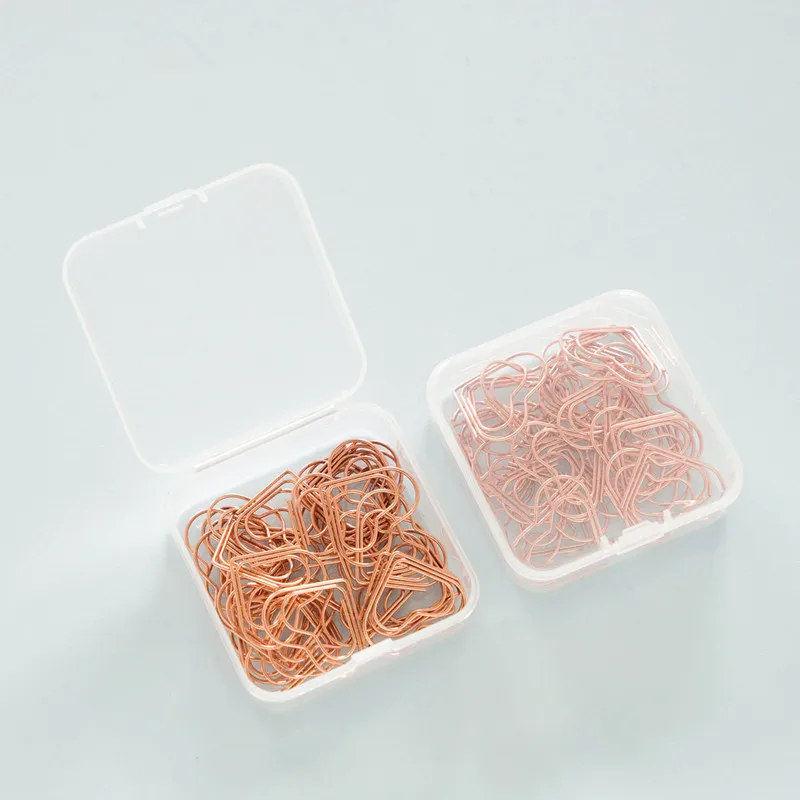 TUTU Kawaii Love Heart 25Pcs/BOX Metal Material rose gold Paper Clip for Book Stationery School Office Supplies stationery H0382