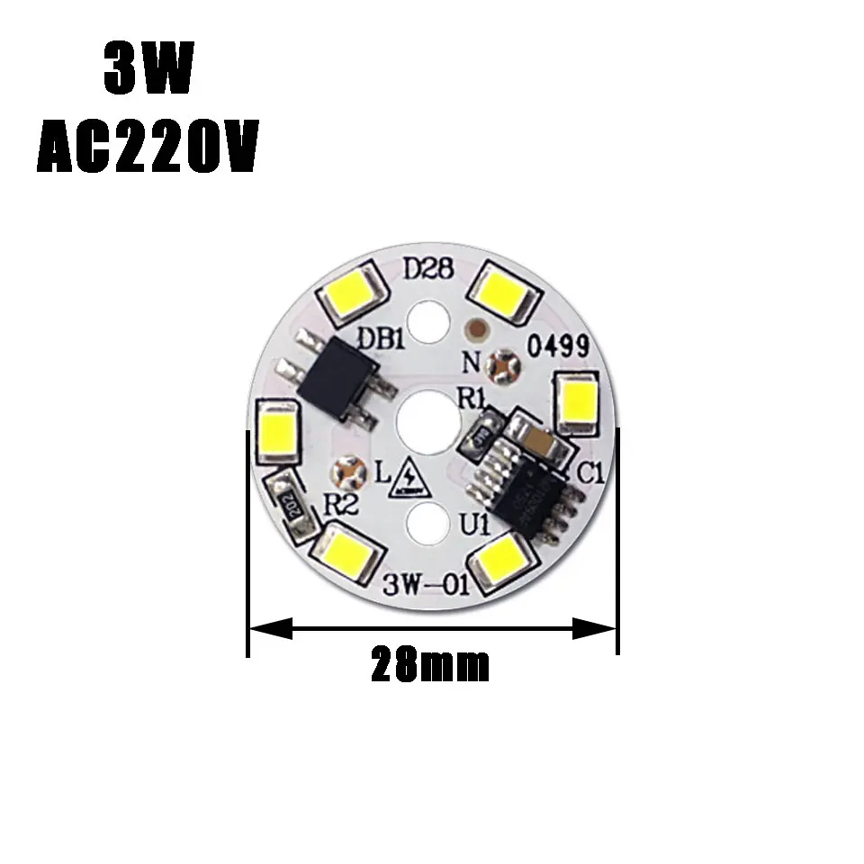 DOB LED Lamp Chip 3W 28mm Input AC 220V  Smart IC Driver Fit For DIY LED Downlights Spotlights LED Bulb