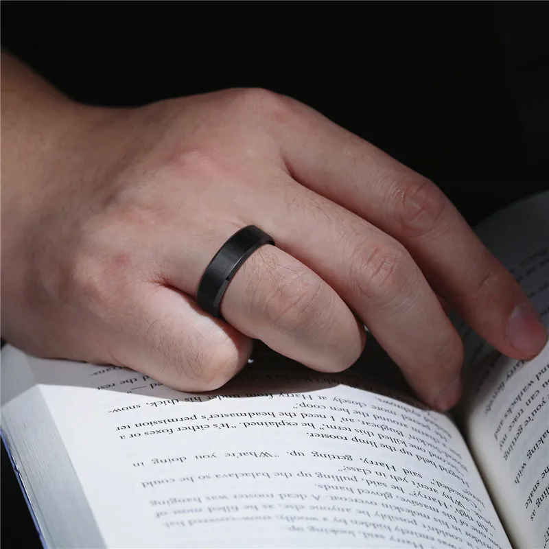 TIGRADE 4/6/8/mm Schwarzer Wolframkarbid-Ring für Männer, Gebürstete Silberfarbe, Ehering, Verlobungsringe für Frauen, Herrenschmuck – Detail 4