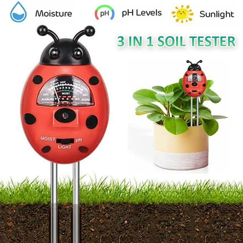 3 in 1 Soil Tester Moisture Meter pH Light Water Tester Ladybug Shaped Kit