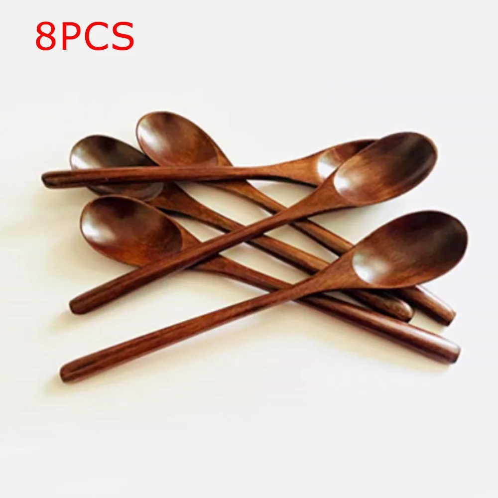 

8PCS Wood Spoons Soup Eco Friendly Tableware Natural Wooden Coffee Kitchen Tool Wood Spoon 23.5*4cm for Cooking Gadget Cocina