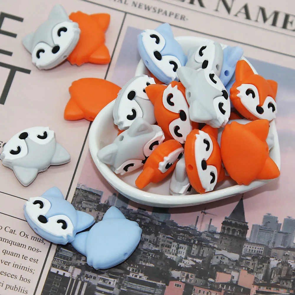 Cute-Idea 10PCs Fox Silicone Beads Teether Pearl DIY Handmade Accessories Chain BPA Free Chewable Teething Soft Baby Product