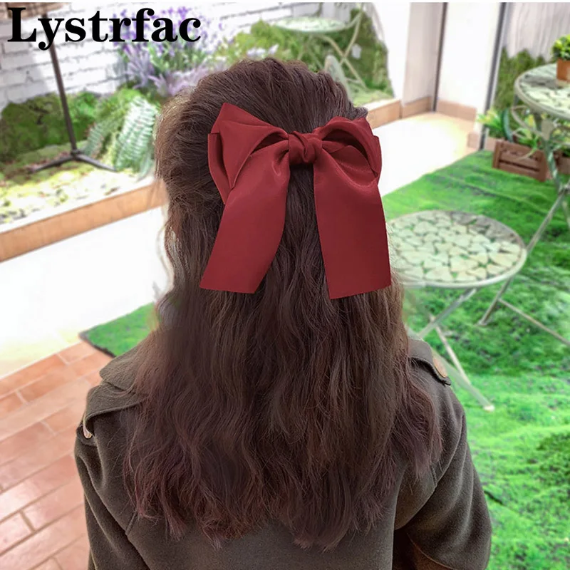

Lystrfac Korean Solid Color Ribbon Bow Hairclip for Women Hairpin Fashion Hair Ornament Ladies Hairgrips Female Hair Accessories