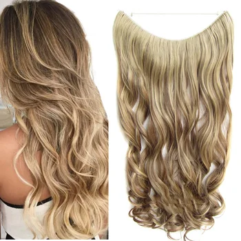 Extensions capillaires synthétiques une pièce, sans Clip, sans colle, postiche Invisible de 24 pouces, longue vague lisse, résistante à la chaleur