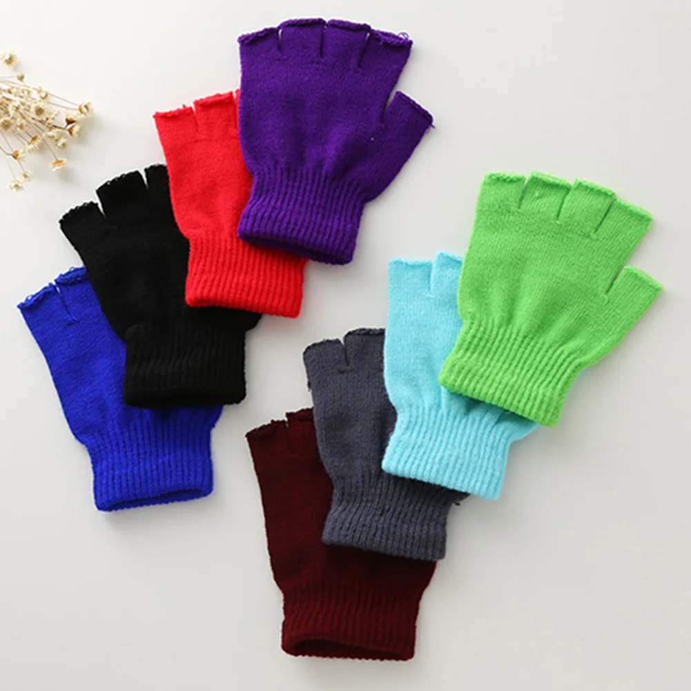 1Pair Black Half Finger Fingerless Gloves For Women Men Wool Knit Wrist Cotton Gloves Winter Warm Workout Gloves Mittens Winter