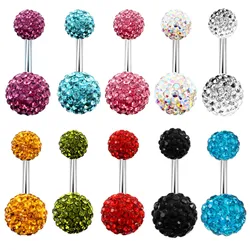 1PCS Stainless Steel Round Cz Crystal Disco Ball Belly Button Ring 14G Gltter Belly Piercing Bar Sexy Navel Bar Piercing Nombril