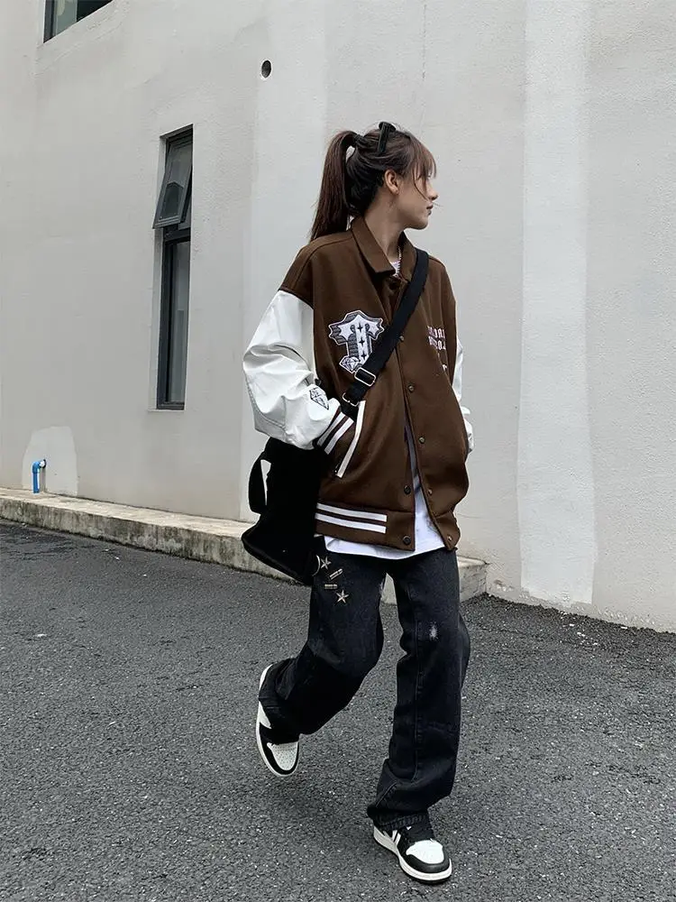 ICCLEK American Street Casual Pants Hip-hop Embroidery Pistol Jeans Men's Loose Straight High Waist Casual Trousers