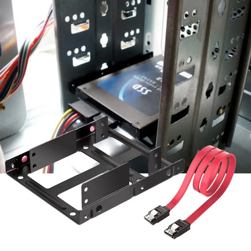 1 Set Hard Disk Holder Bracket Metal 2.5 inch to 3.5 inch HDD Bracket SSD Mount with 4 Pin SATA Data Cable for PC