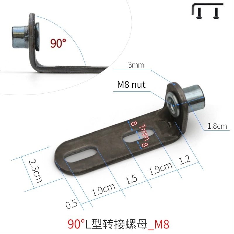 2pcs M8 M6 Nut L Shapped Transfer Adapter Nut for Gaming Office Lifting Swivel Chair 90/98 Degrees Screw Nuts Chair Accessories