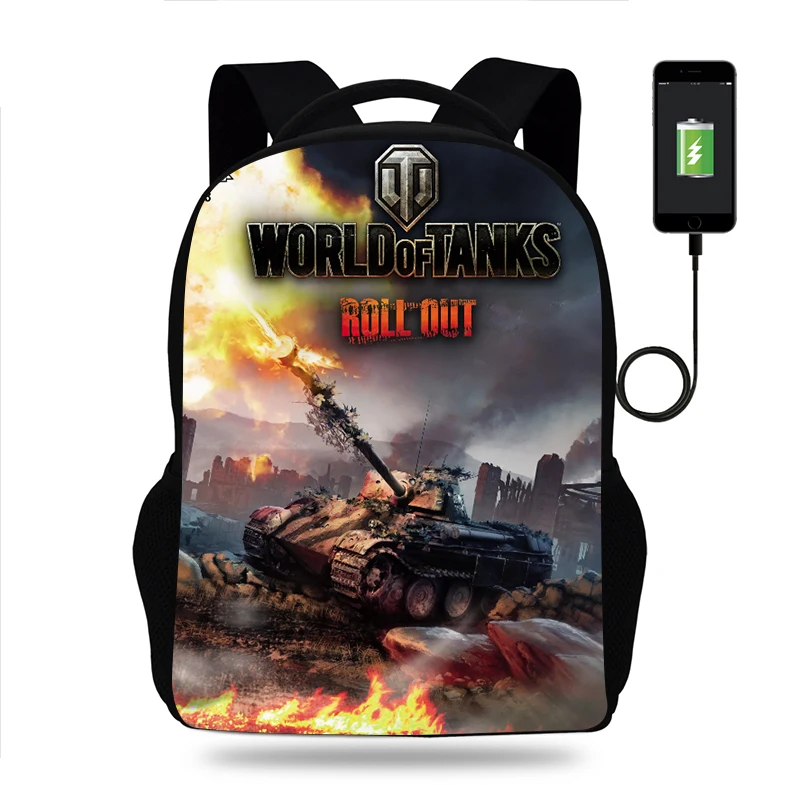 Game World Of Tanks Backpack Boys Girls School Bags Teenager USB Charging Daily Travel Backpack Men Women Schoolbags Mochila