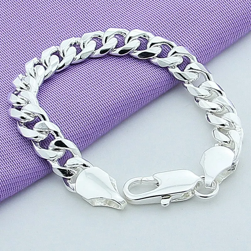 

High Quality 10mm Men's Bracelet Silver 925 Jewelry Classic Chain Link Bracelet For Male Fine Jewelry