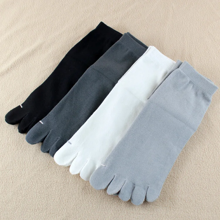 

3 Pairs Men Business Five Toe Socks Four Seasons Mid Tube Gentlemen Cotton Five Finger Socks Soild Color Male Business Socks