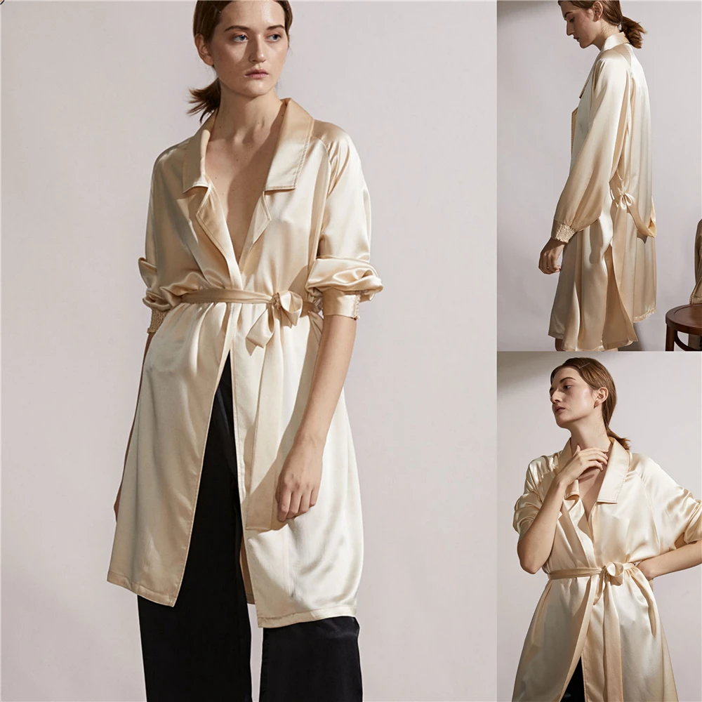 

Women Sexy Lady Champagne Silk Satin Sleepwear Wedding Outfit Garment Bridal Bathrobe Sheer Nightgown Custom Made Long Robe