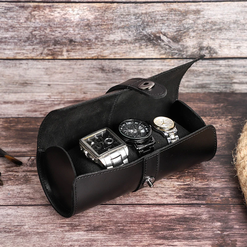 Vintage Leather Watch Box Organizer Men Luxury Fashion Watch Storage Box Chic Portable Watch Display Holder Case