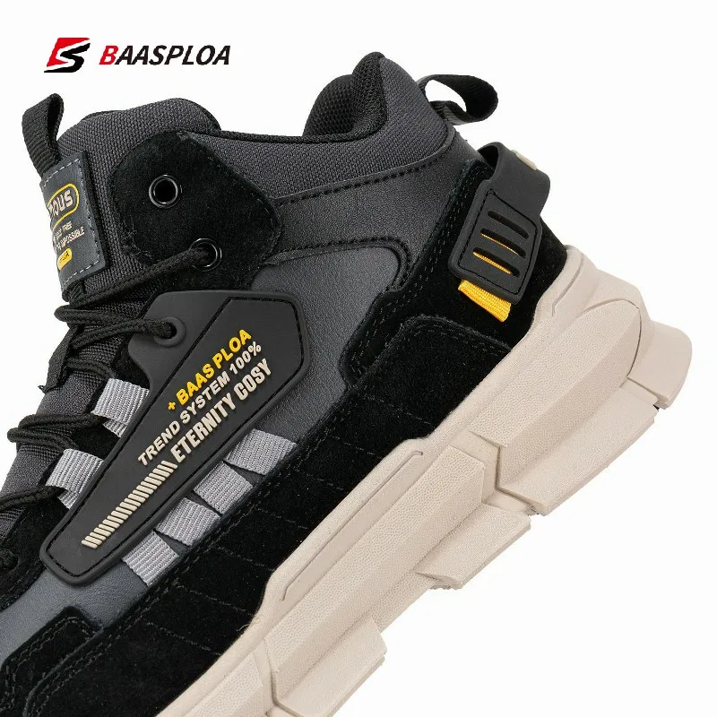 Baasploa Men Winter Cotton-padd Shoes Warm Walking Shoes Leather Comfortable Waterproof Outdoor Sneakers Non-Slip Wear-Resistant