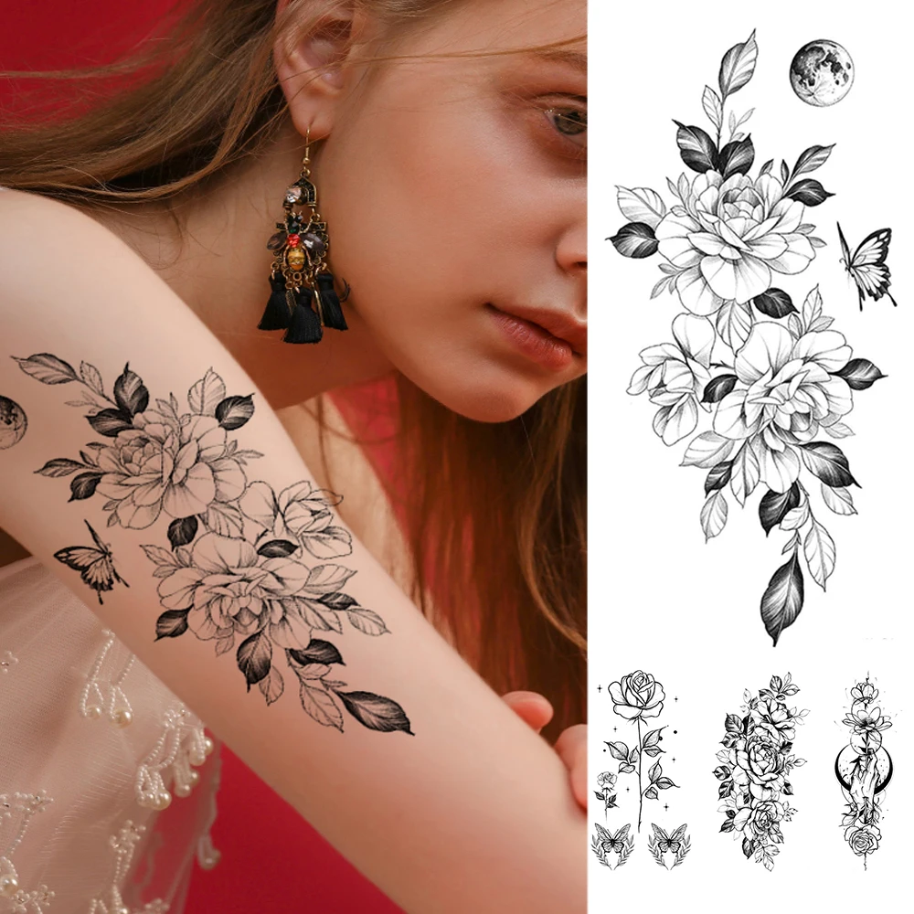 Flower Water Transfer Tattoo Stickers Women Body Chest Art Temporary Tattoo Girl Waist Bracelet Flash Tatoos