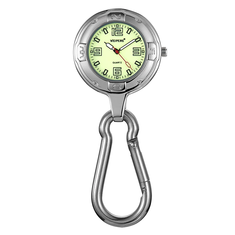 Fashion Silver Clip-On Carabiner Pocket Watch Unique Luminous Dial Quartz Watches Outdoor Sport Men Women Clock reloj de bolsill