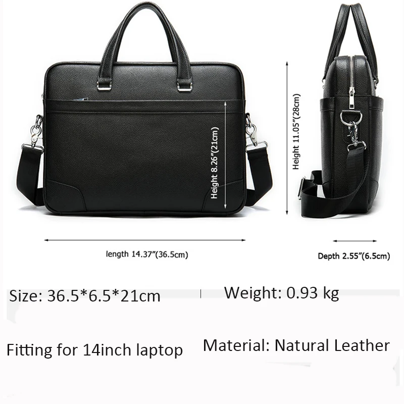 WESTAL Men\'s Leather Bag Business Totes Handbags Briefcases Genuine Leather 14 Laptop Bags Black Computer Bags for Document 9802