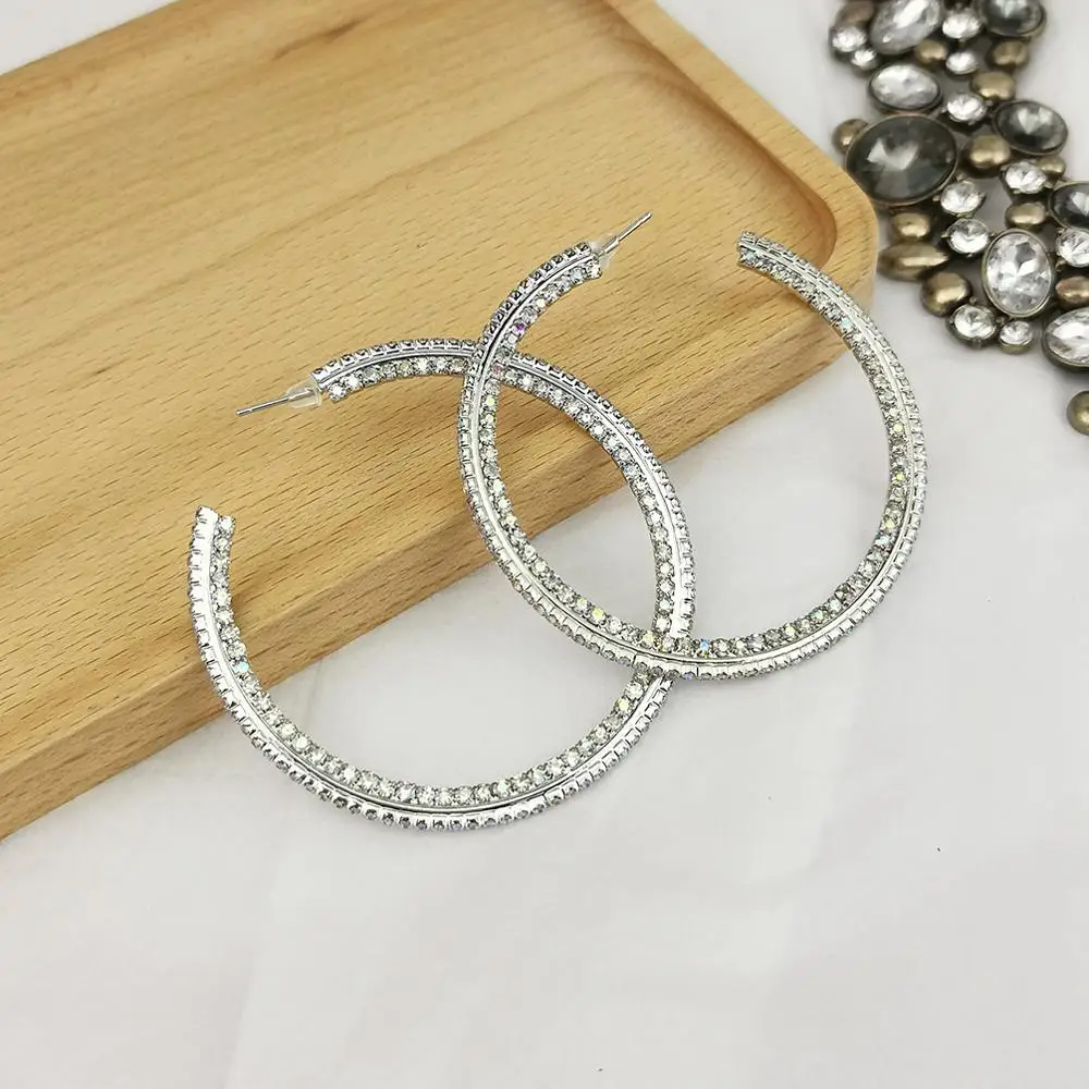 Big Rhinestones Hoop Earrings Crystal Circle Statement Bride Earrings Women luxury Wedding Jewelry 2022 UKEN