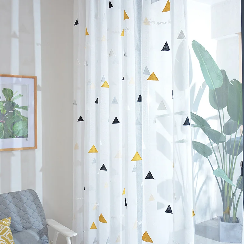 Modern Geometric Tulle Window Curtains for Living Room, Sheer Curtains for Children's Bedroom Voile Curtain, Drapes, Blind Decor