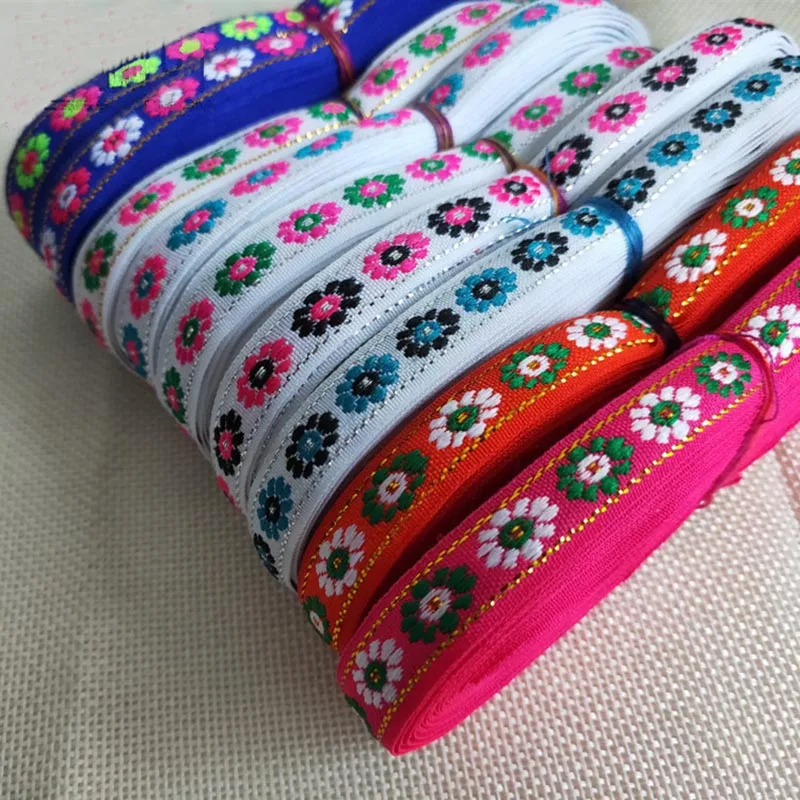 7 Yards 12MM Vintage Ethnic Embroidery Lace Ribbon Boho Jacquard Lace Trim DIY Clothes Bag Accessories Embroidered Fabric