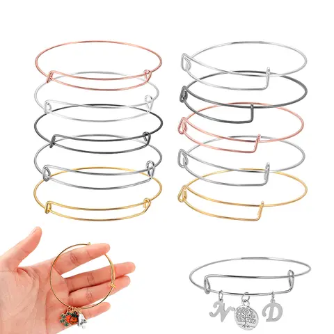 10pcs Adjustable Wire Bangle Bracelets for DIY St.kunkka