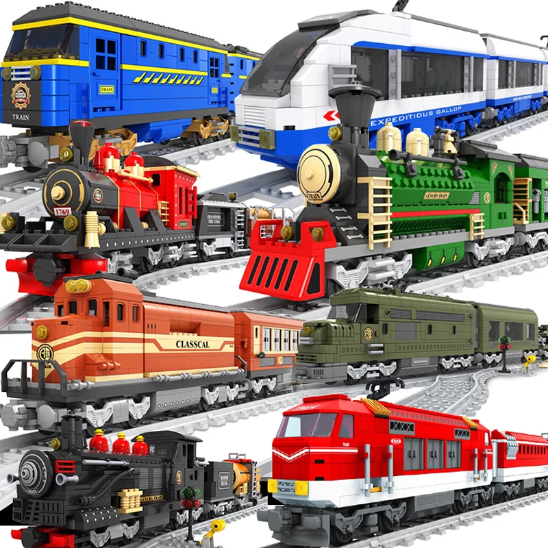 

City high-tech train station Railway army passenger tracks rail building blocks bricks toys for kids