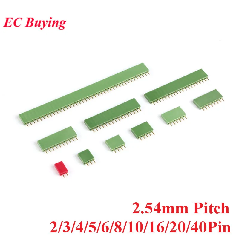 10pcs 2.54mm Pitch Single Row Female Pin Straight Female Header Connector Socket 1X2/3/4/5/6/8/10/16/20/40Pin PCB For Arduino