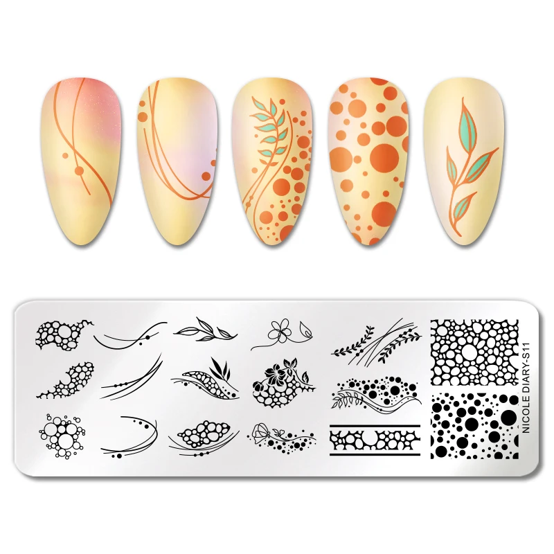 NICOLE DIARY Foam Bubble Effect Nail Stamping Plates Flower Leaf Line Design Stamp for Nails Printing Stencil Templates