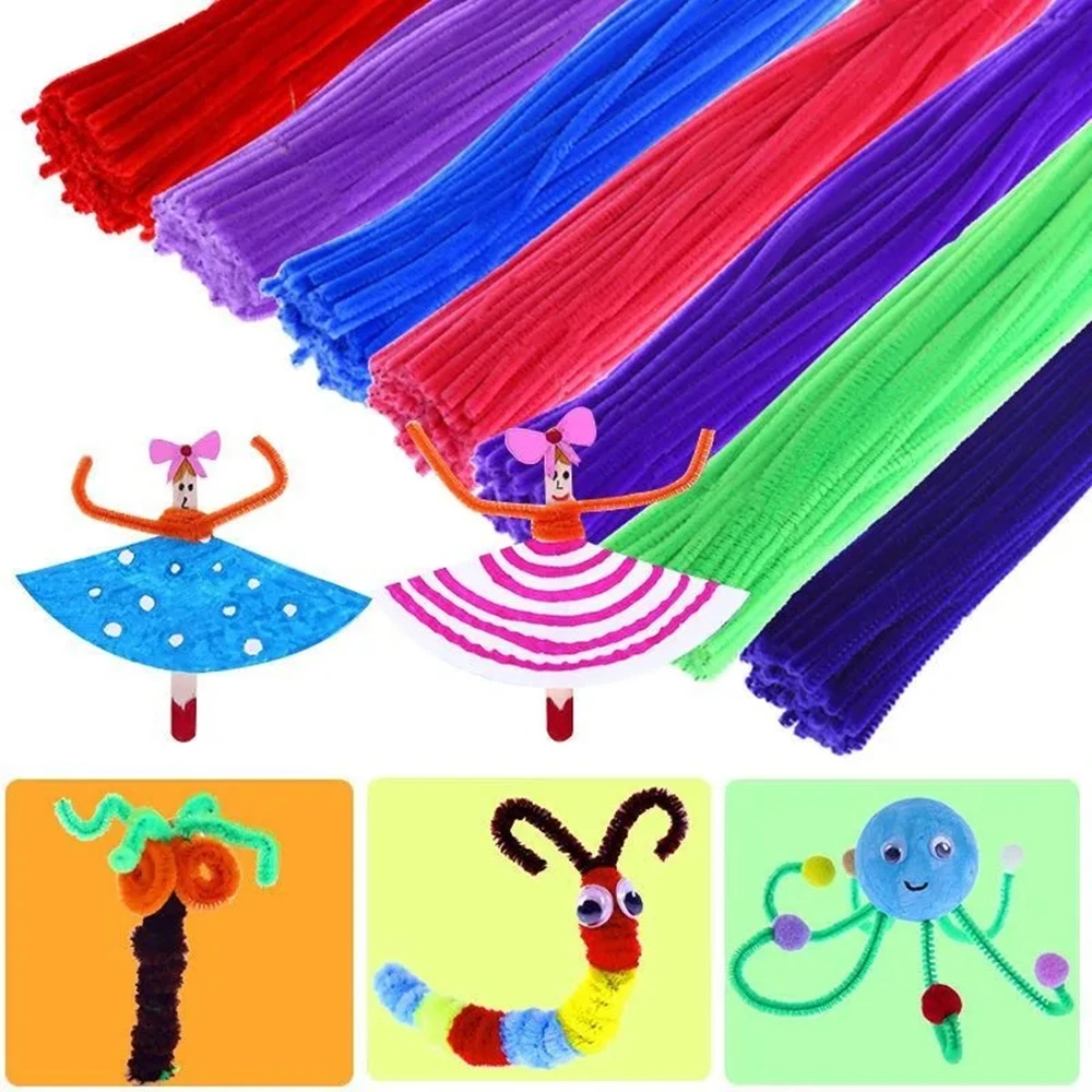 100pcs Kids Creative Colorful Diy Plush Chenille Sticks Chenille Stem Pipe Cleaner Stems Educational Toys Crafts For Children